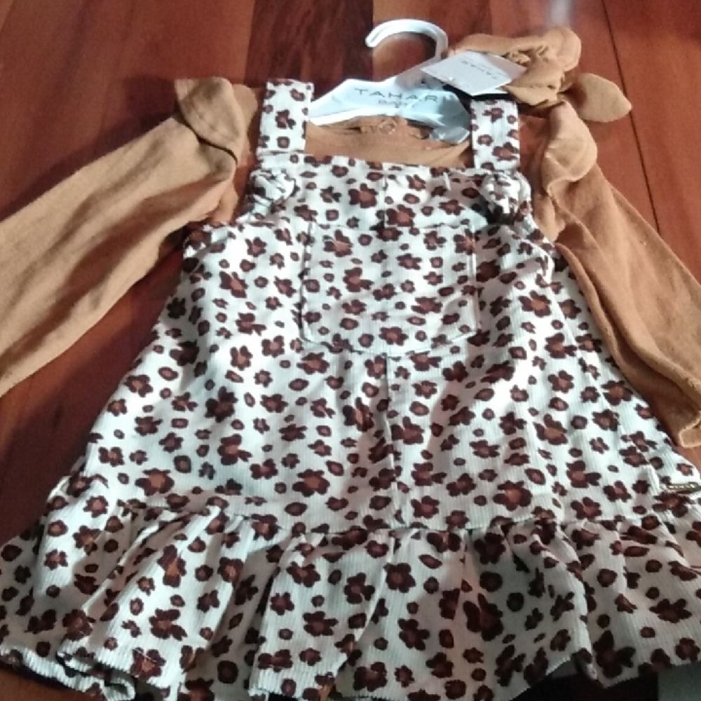 NWT Tahari Baby 6-9 Months Corduroy Leopard Print Jumper Dress with Bodysuit